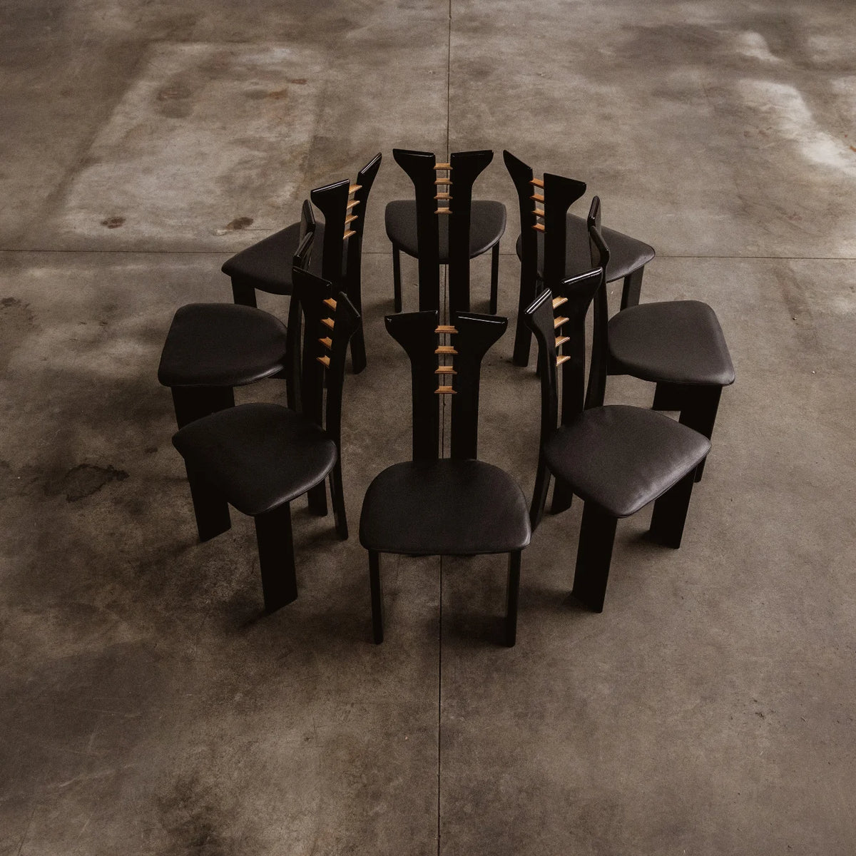 Pierre Cardin Dining Chairs for Roche Bobois, Black Leather, 1970