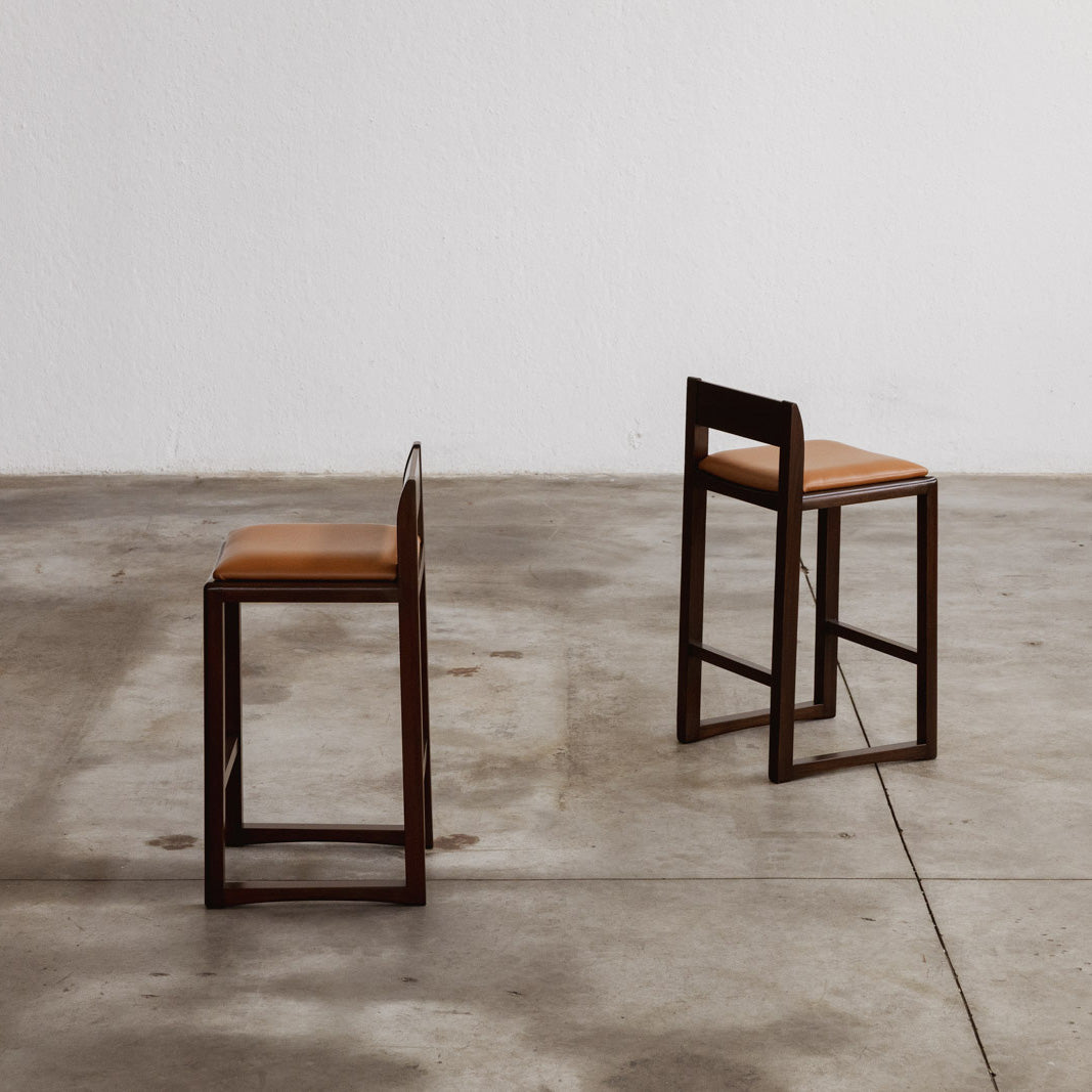 Joseph Dirand Bar Stools, Cognac Leather, 2010, Set of 2