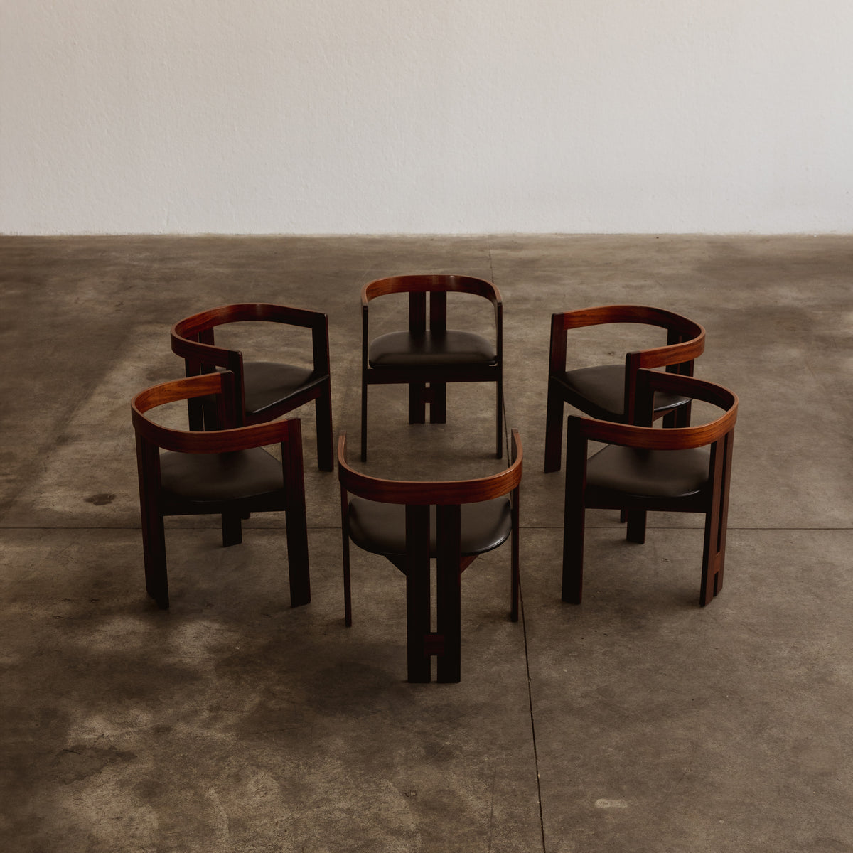 Tobia Scarpa "Pigreco" Dining Chairs for Gavina, Black Leather, 1960, Set of 6
