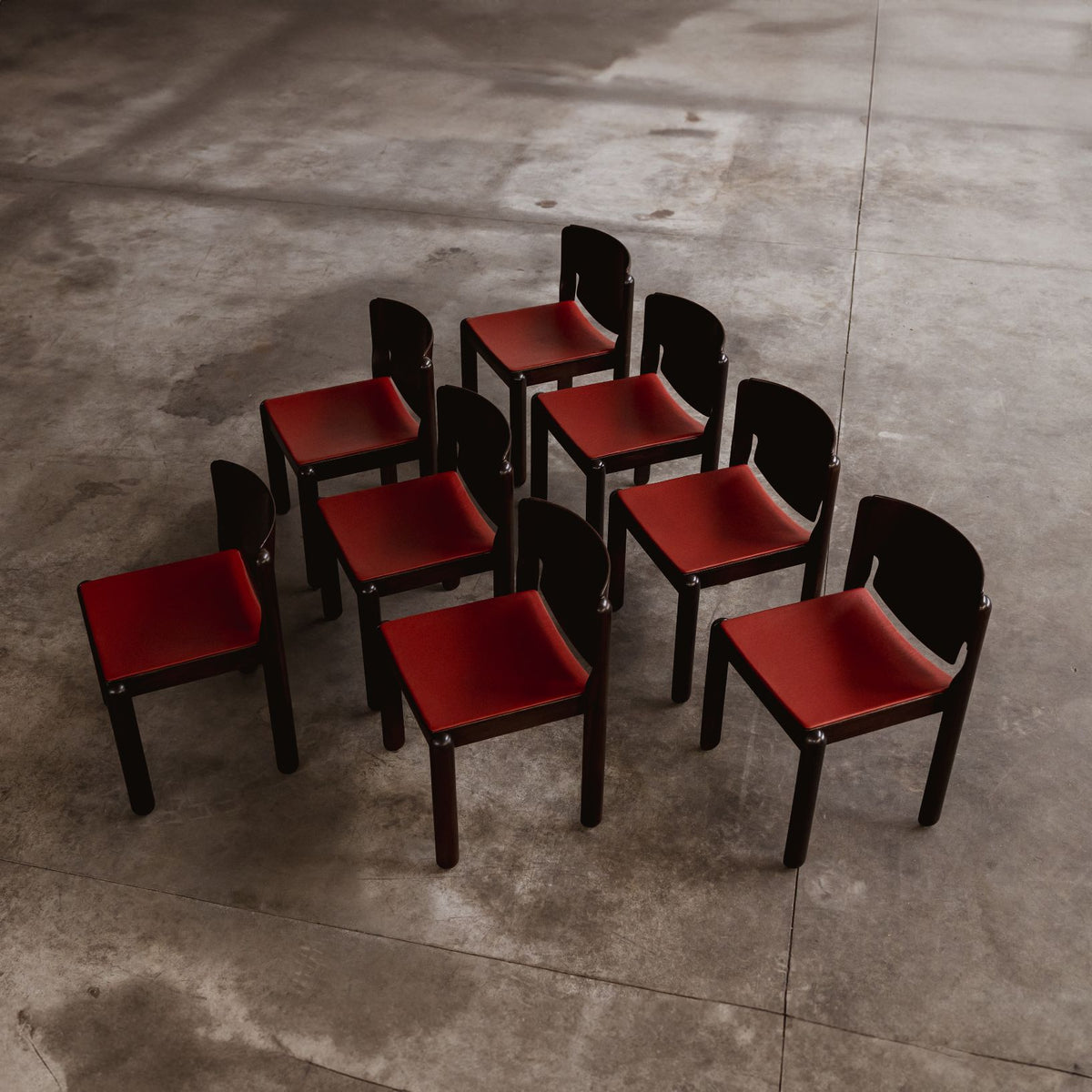 Vico Magistretti "122" Dining Chairs for Cassina, Red Leather, 1967