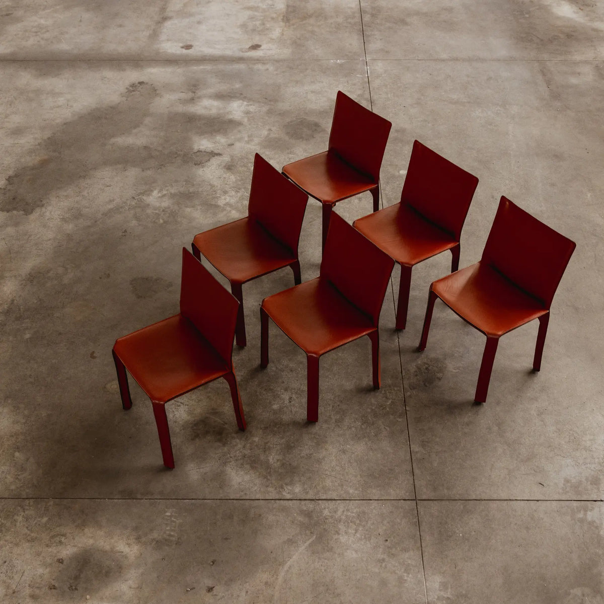 Mario Bellini "CAB 412" Dining Chairs for Cassina, China Red Leather, 1978