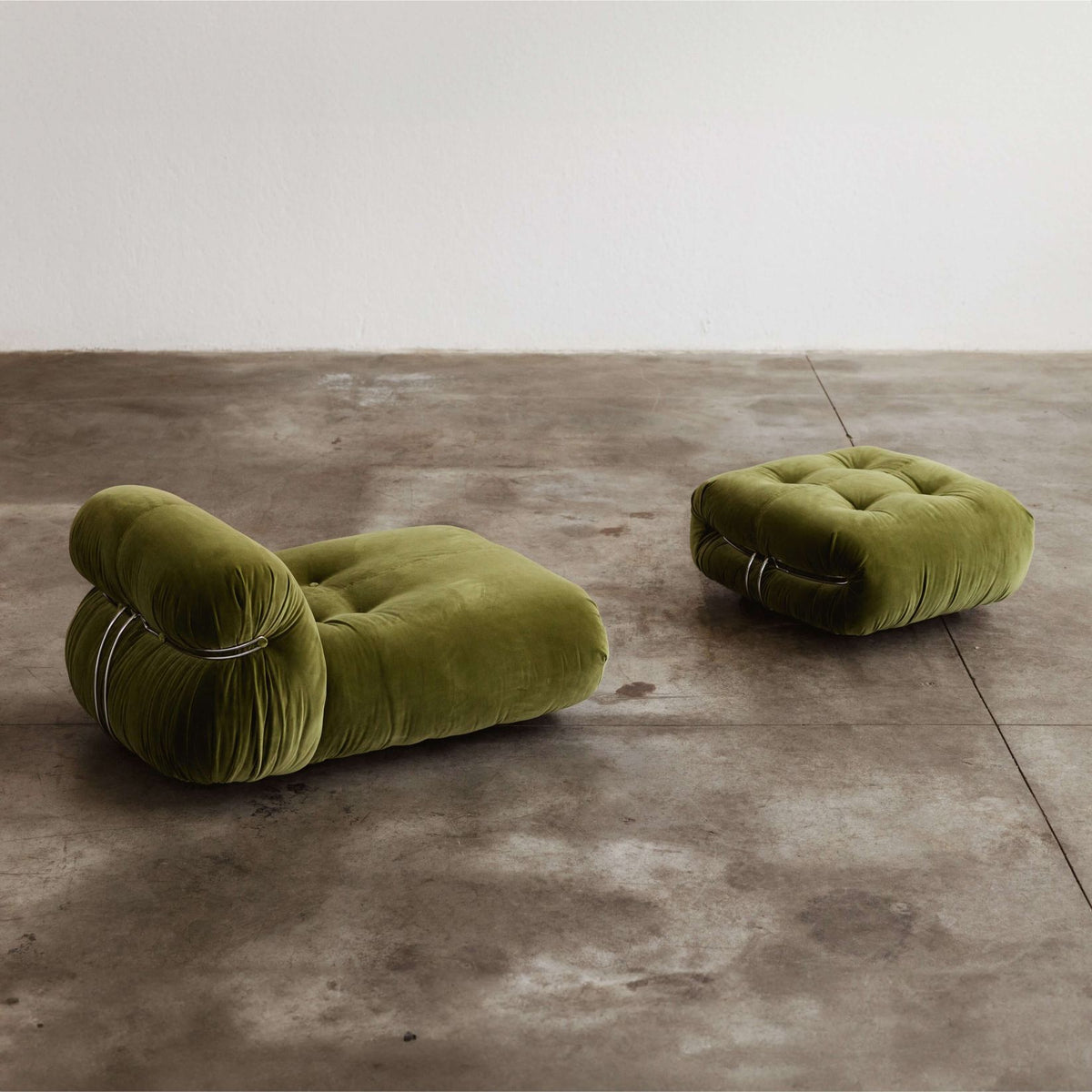 Afra & Tobia Scarpa “Soriana” Lounge Set for Cassina, Green Velvet, 1969