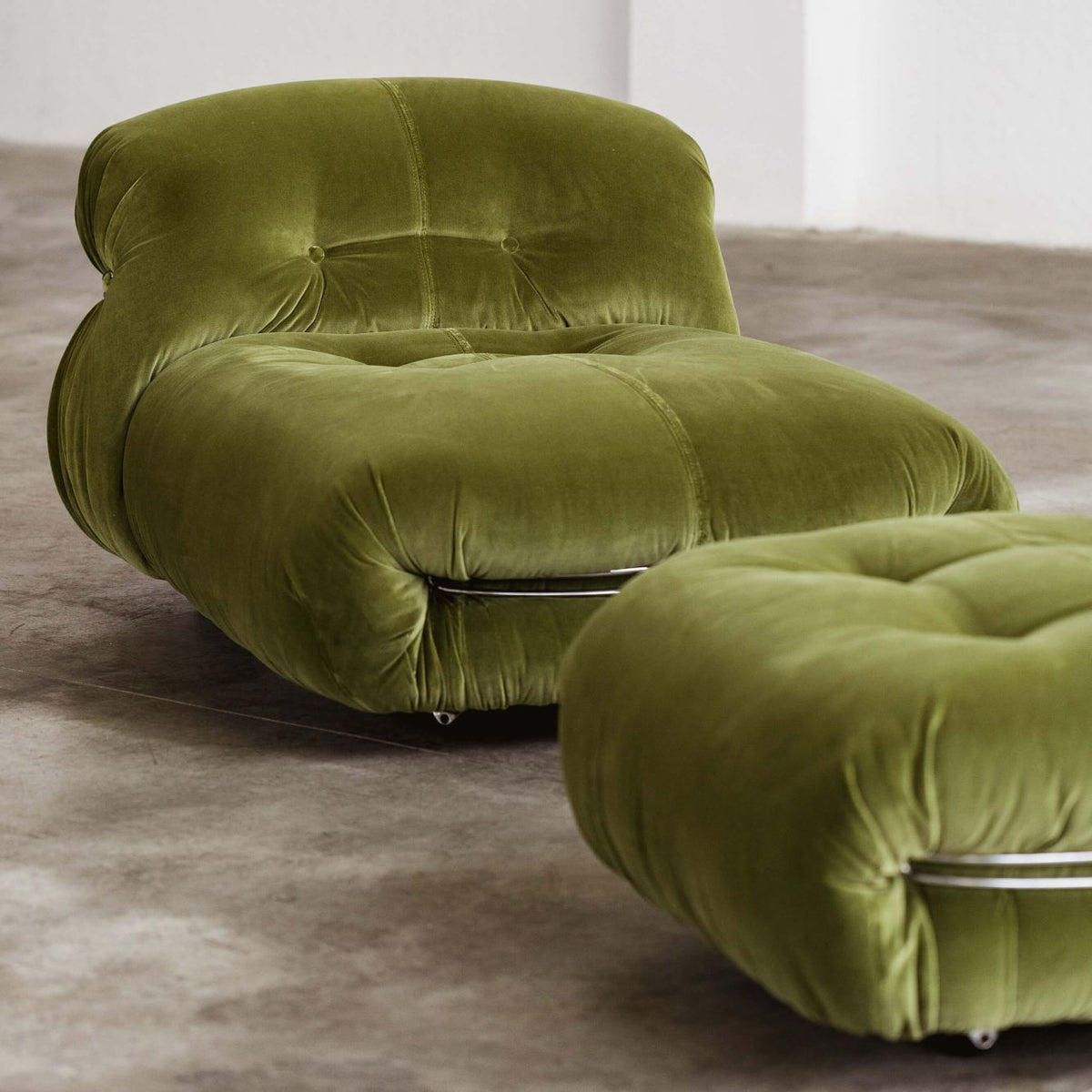Afra & Tobia Scarpa “Soriana” Lounge Set for Cassina, Green Velvet, 1969