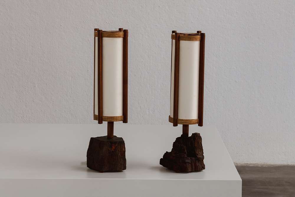 George Nakashima table lamps, American black walnut, USA, 1961, set of two.