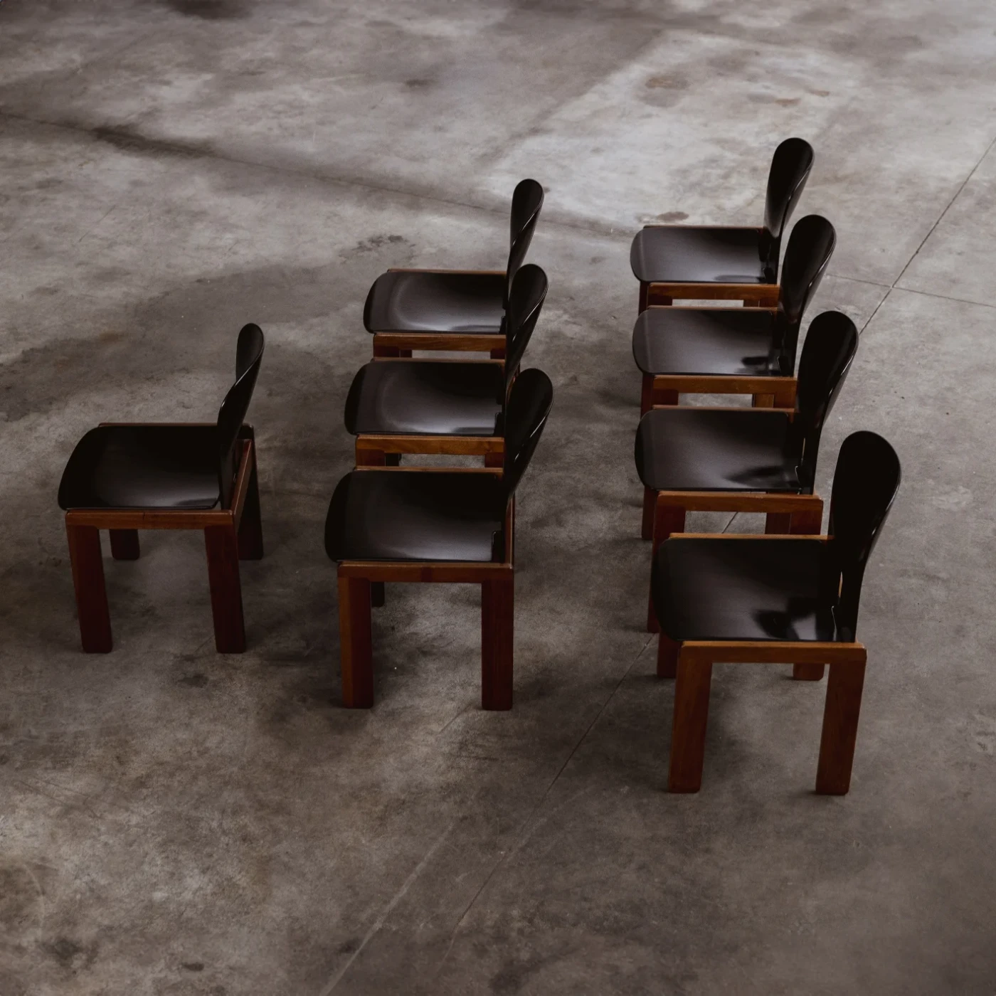 Afra & Tobia Scarpa "121" Dining Chairs for Cassina, black lacquered, 1965, Set of 8, 1965