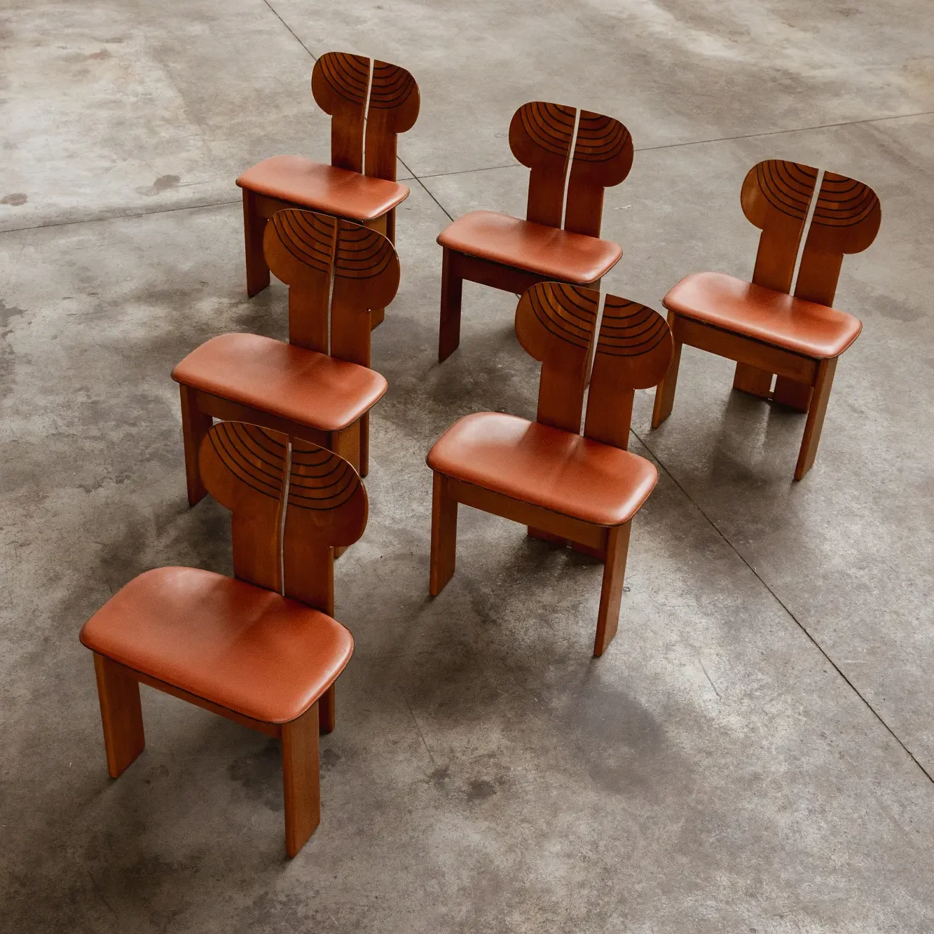 Afra & Tobia Scarpa "Africa" Dining Chairs for Maxalto, Reddish Brown Leather, 1975, Set of 6, 1975
