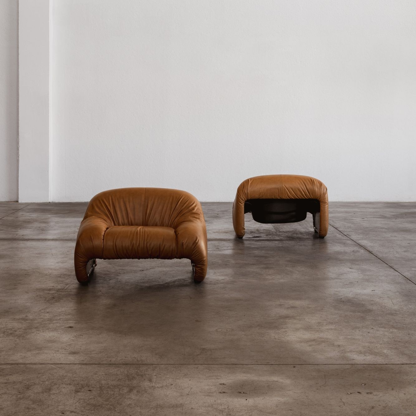 Afra & Tobia Scarpa “Bonanza” Armchairs for C&B, Cognac Leather, 1969, Set of 2, 1969