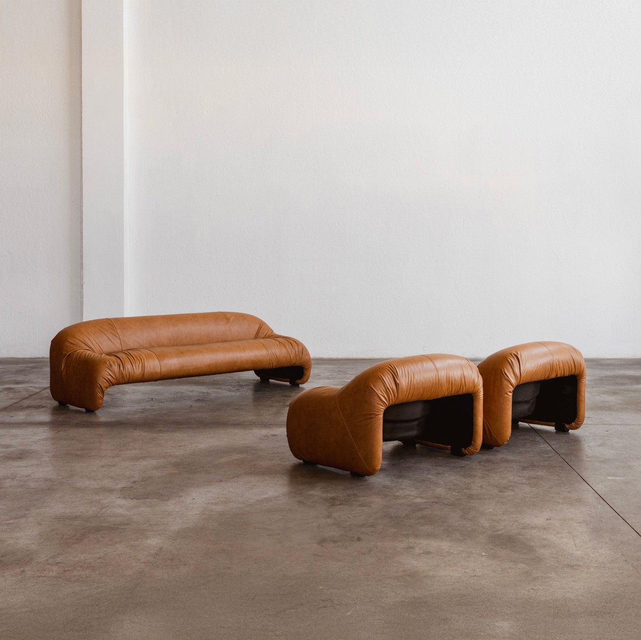Afra & Tobia Scarpa “Bonanza” Living Room Set for C&B, Cognac Leather, 1969, 1969