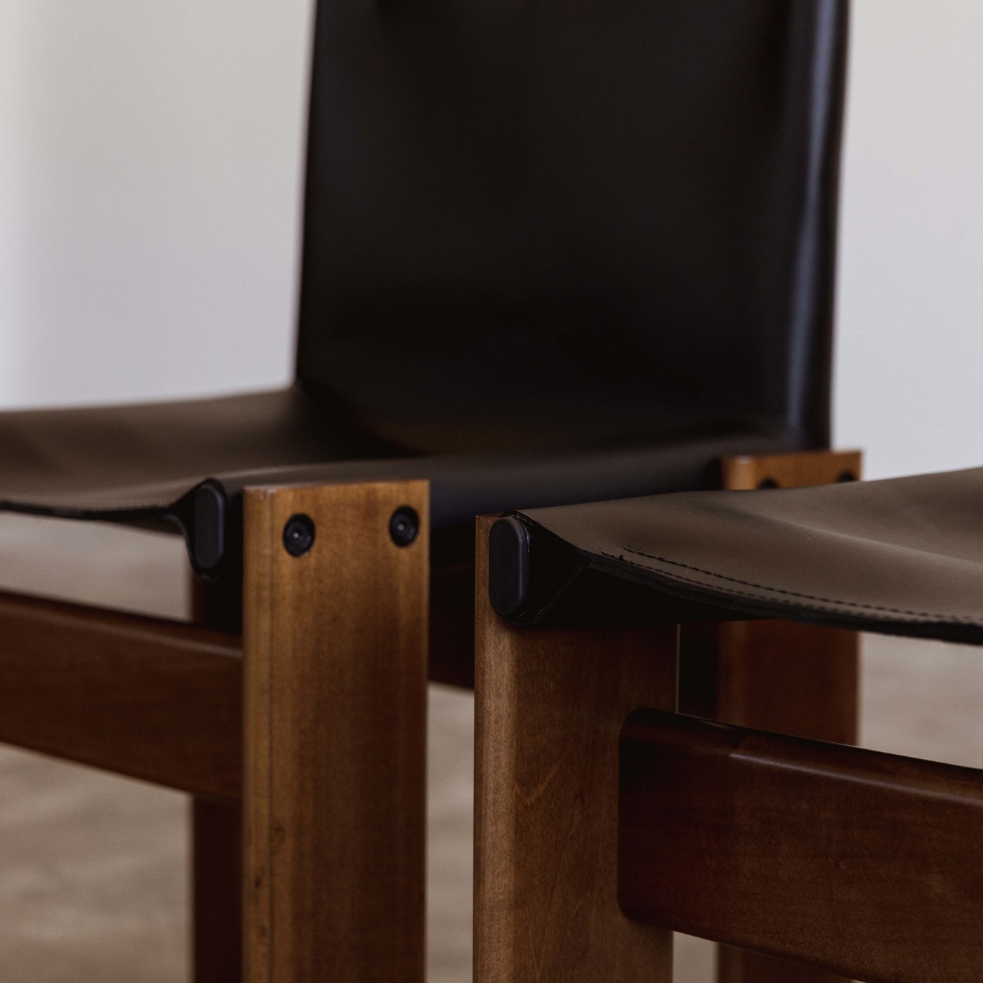 Afra & Tobia Scarpa "Monk" Chairs for Molteni, Black Leather, 1974, Set of 8, 1970s