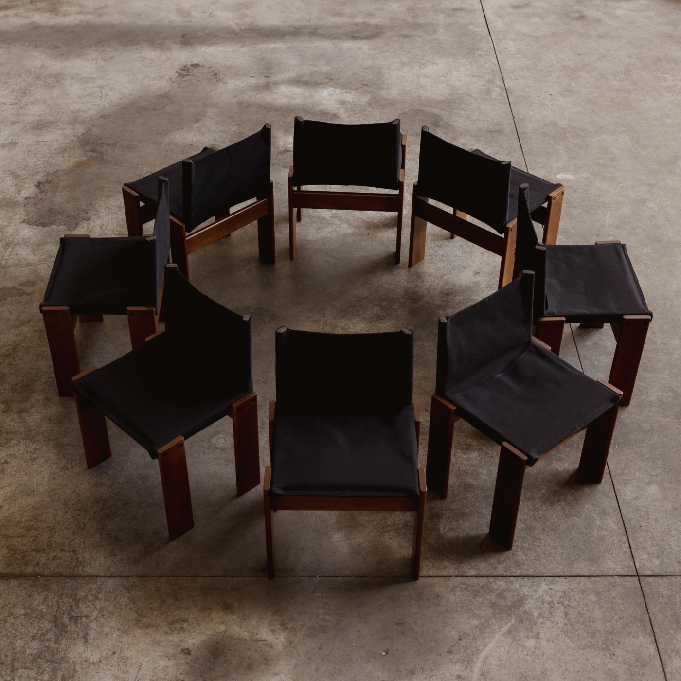 Afra & Tobia Scarpa "Monk" Dining Chairs for Molteni, Black Canvas,  1974, Set of 8, 1974