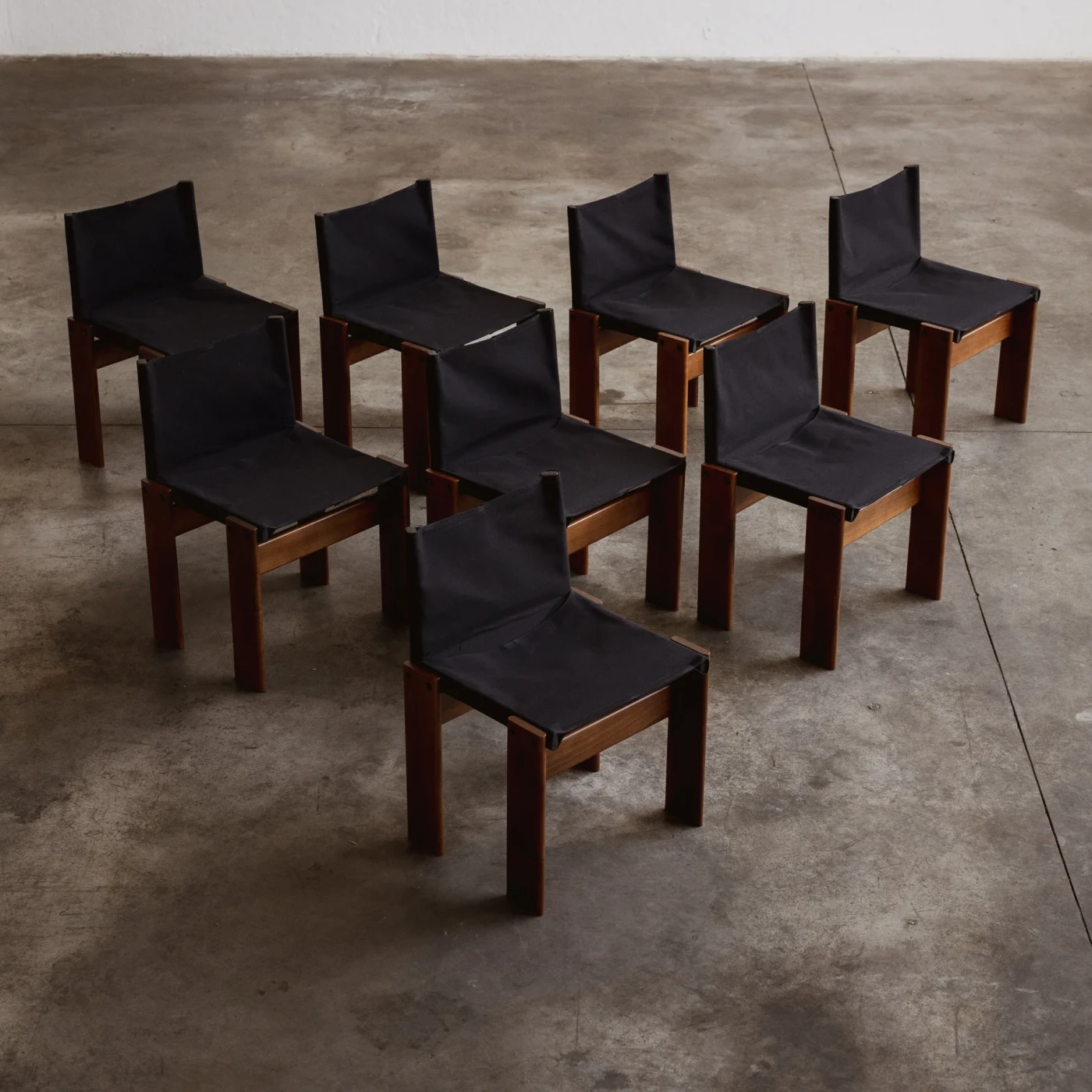 Afra & Tobia Scarpa "Monk" Dining Chairs for Molteni, Black Canvas,  1974, Set of 8, 1974