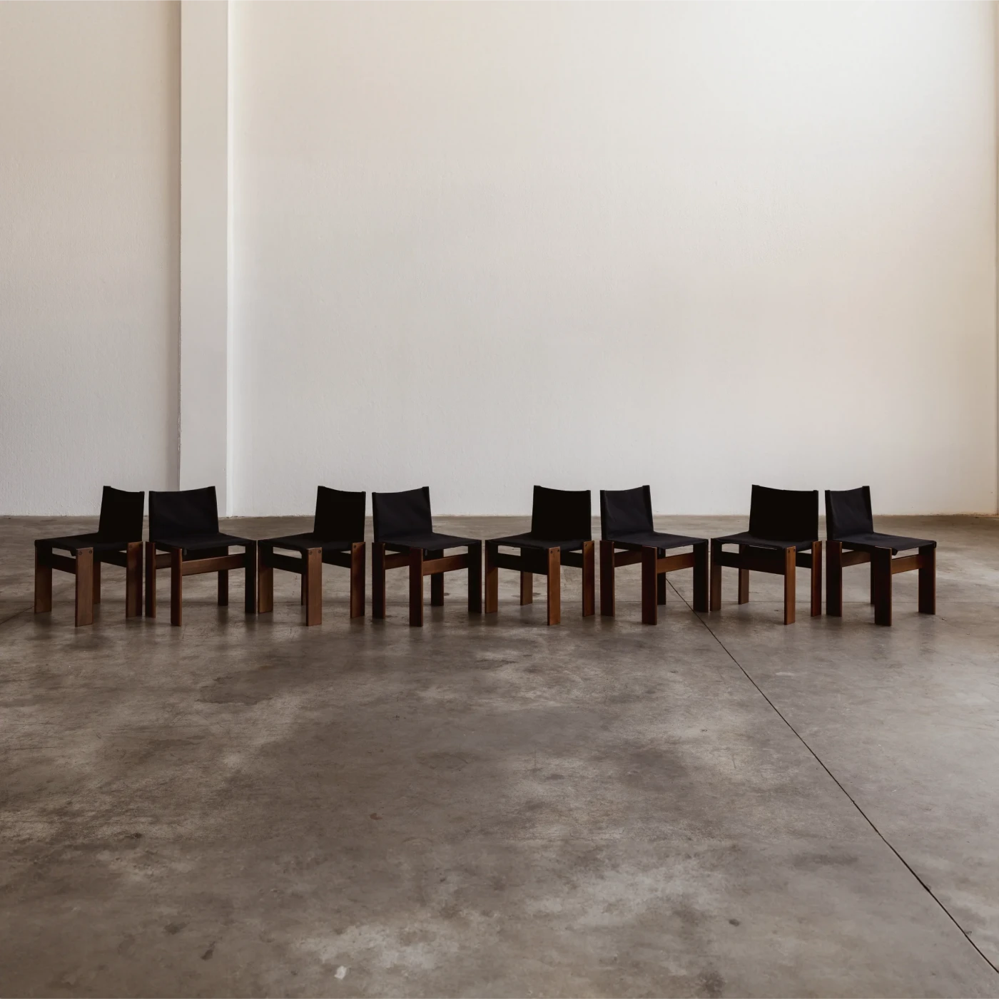 Afra & Tobia Scarpa "Monk" Dining Chairs for Molteni, Black Canvas,  1974, Set of 8, 1974