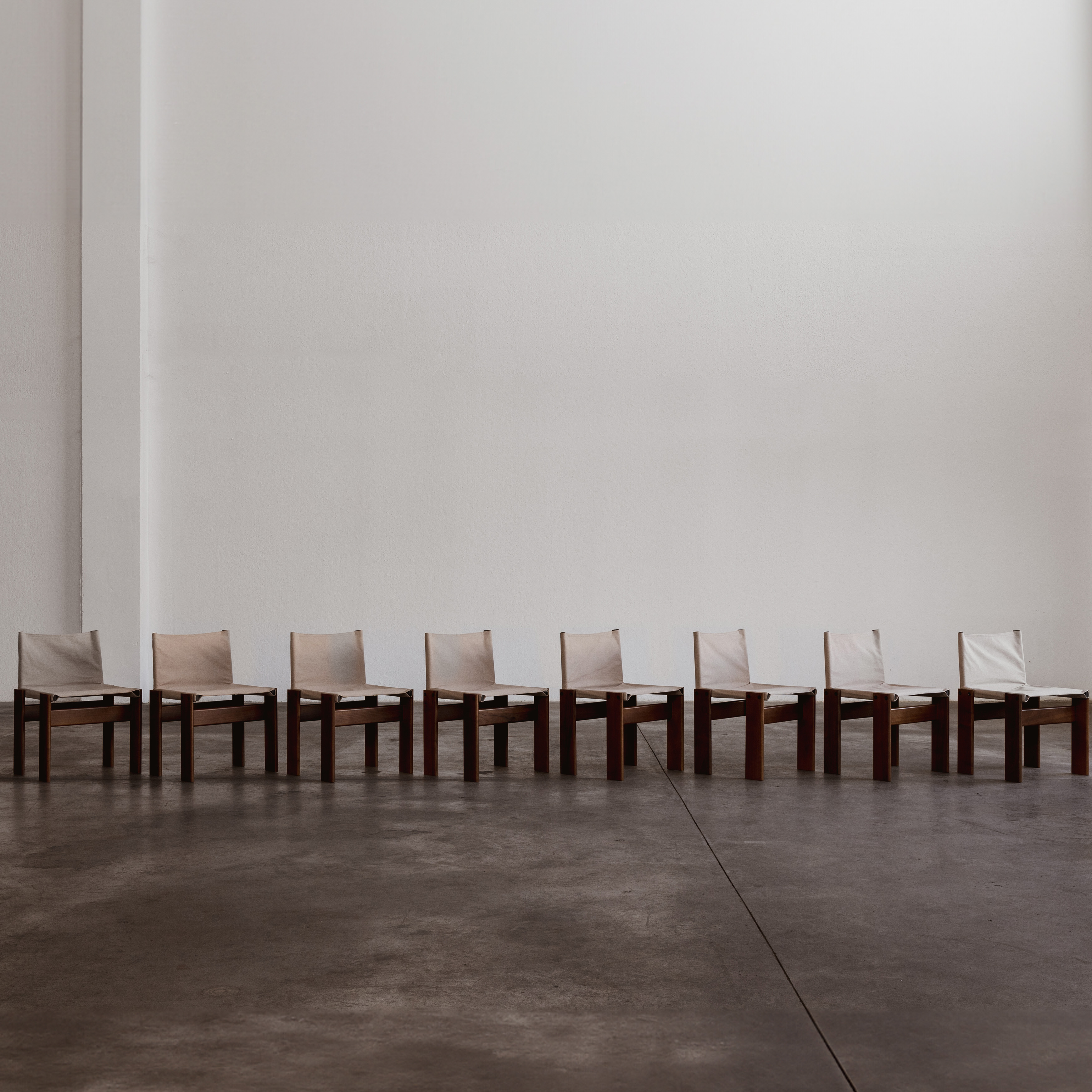 Afra & Tobia Scarpa "Monk" Chairs for Molteni, Ivory Canvas, 1974, Set of 8, 1974