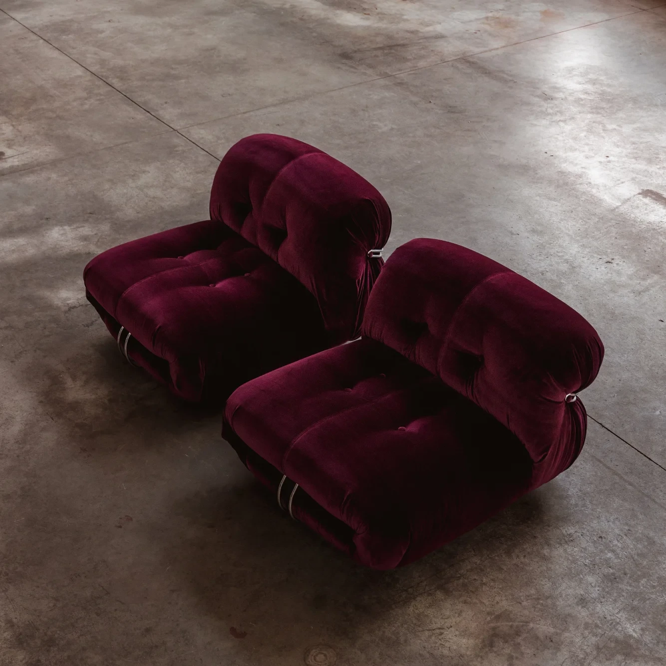 Afra & Tobia Scarpa "Soriana" easy chairs for Cassina, burgundy velvet, Italy, 1969, Set of 2, 1960s