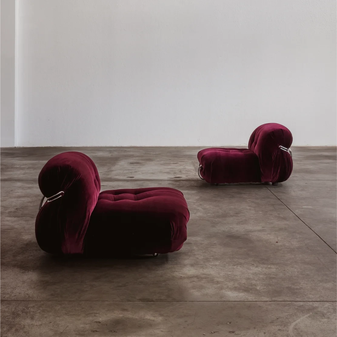 Afra & Tobia Scarpa "Soriana" easy chairs for Cassina, burgundy velvet, Italy, 1969, Set of 2, 1960s