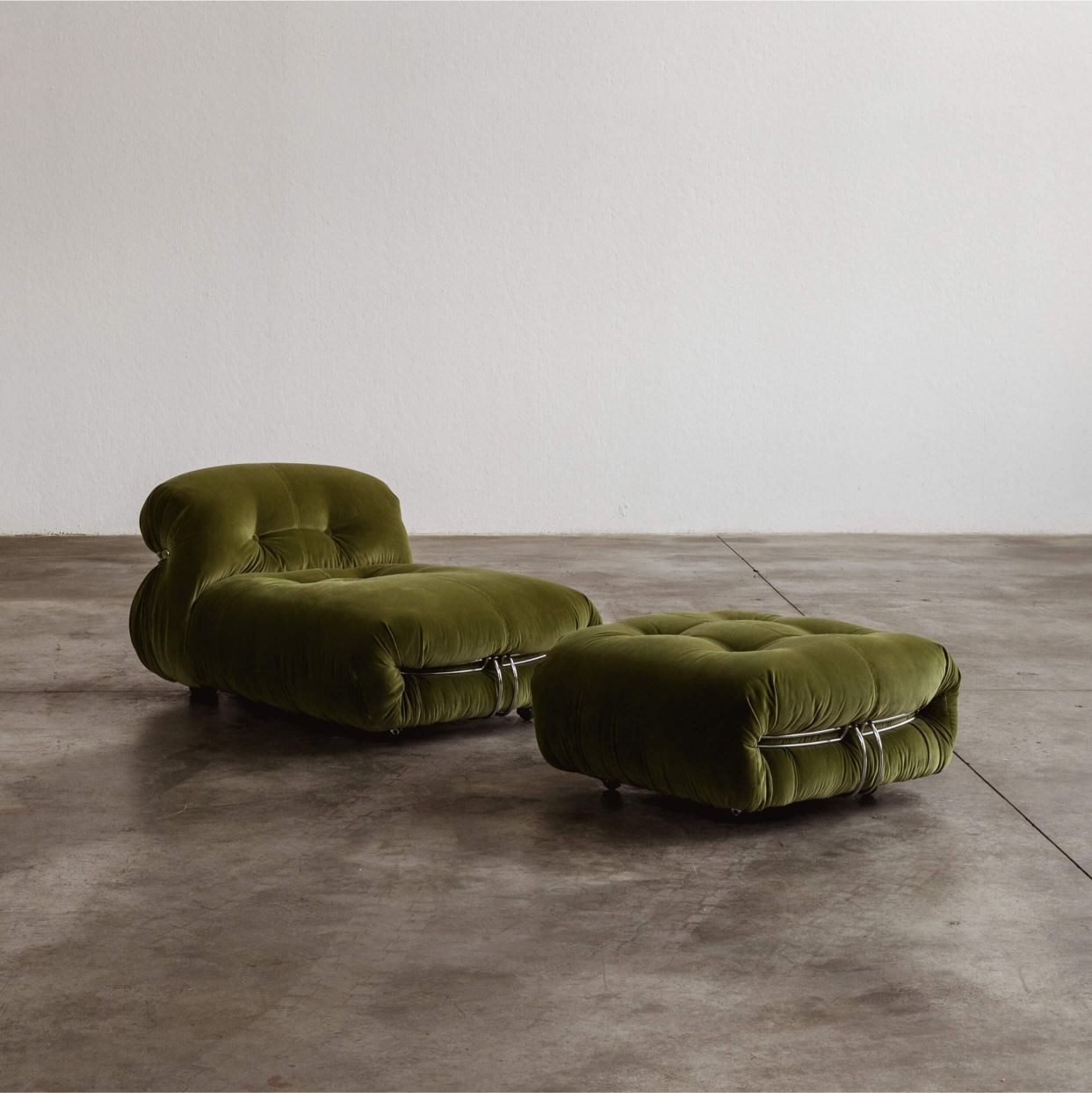 Afra & Tobia Scarpa “Soriana” Lounge Set for Cassina, Green Velvet, 1969, 1969