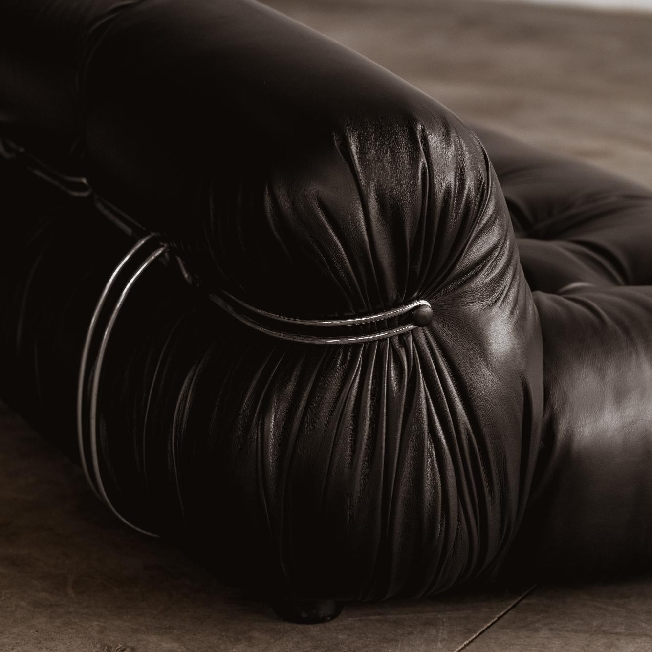 Afra & Tobia Scarpa “Soriana” Sofa for Cassina, Black Leather, 1969, 1969