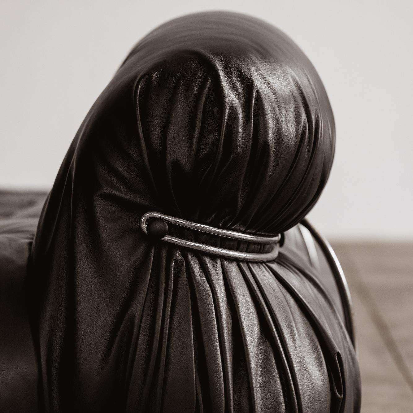 Afra & Tobia Scarpa “Soriana” Sofa for Cassina, Black Leather, 1969, 1969