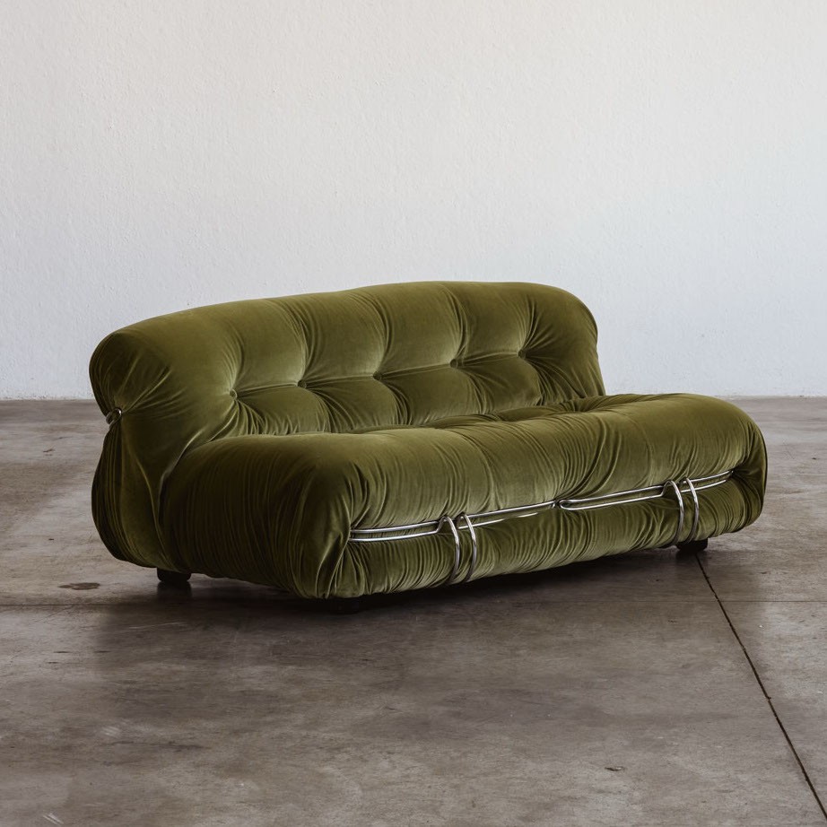Afra & Tobia Scarpa “Soriana” Sofa for Cassina, Green Velvet, 1969, 1969