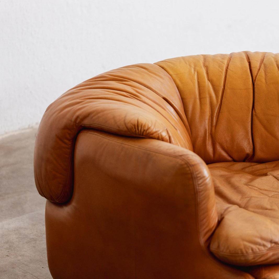 Alberto Rosselli “Confidential” Living Room Set for Saporiti, Cognac Leather, 1972, Set of 3, 1972