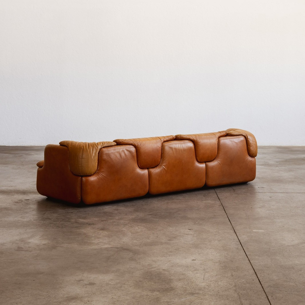 Alberto Rosselli “Confidential” Living Room Set for Saporiti, Cognac Leather, 1972, Set of 3, 1972