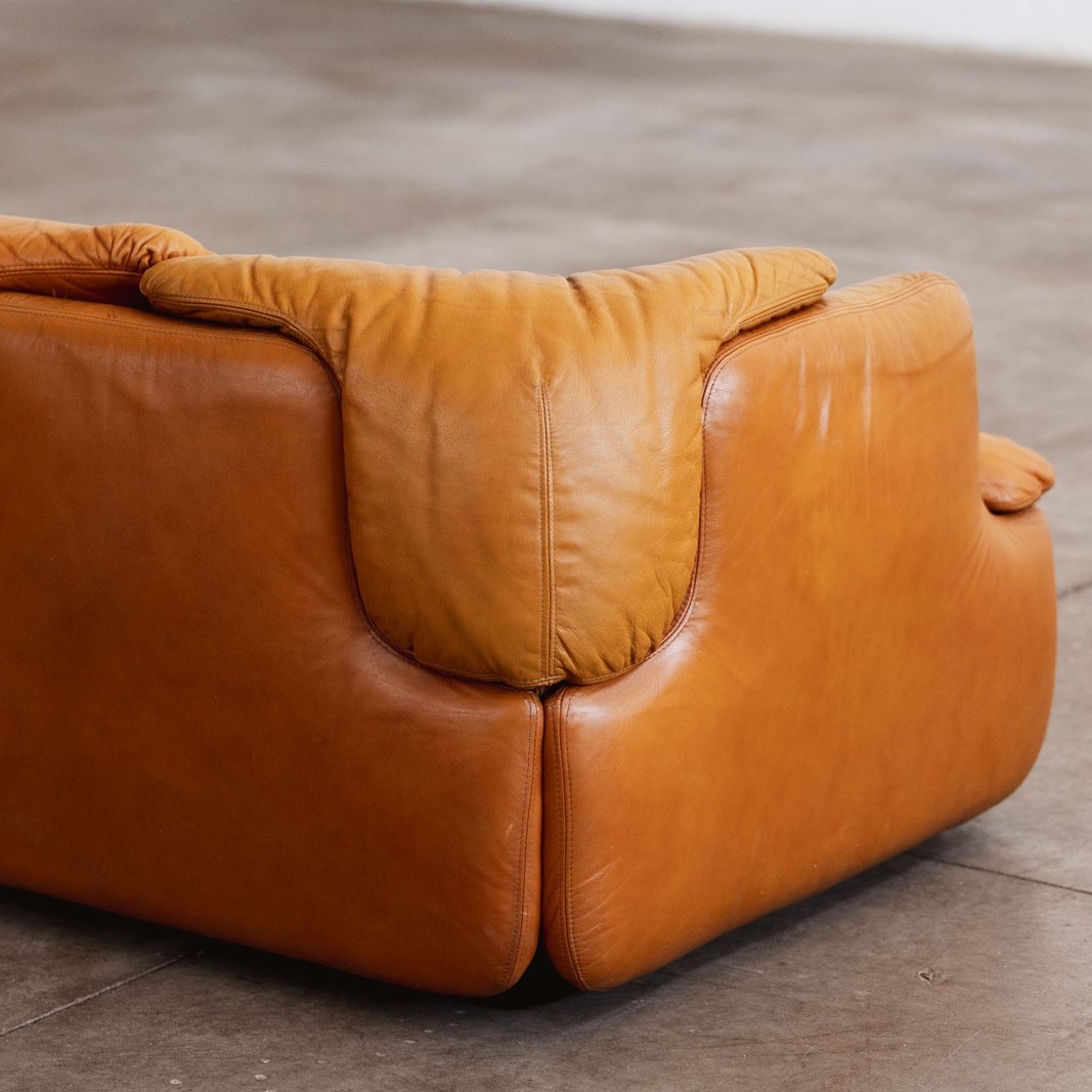 Alberto Rosselli “Confidential” Living Room Set for Saporiti, Cognac Leather, 1972, Set of 3, 1972
