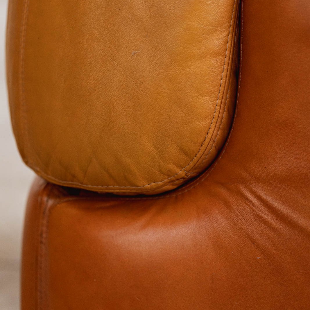 Alberto Rosselli “Confidential” Living Room Set for Saporiti, Cognac Leather, 1972, Set of 3, 1972