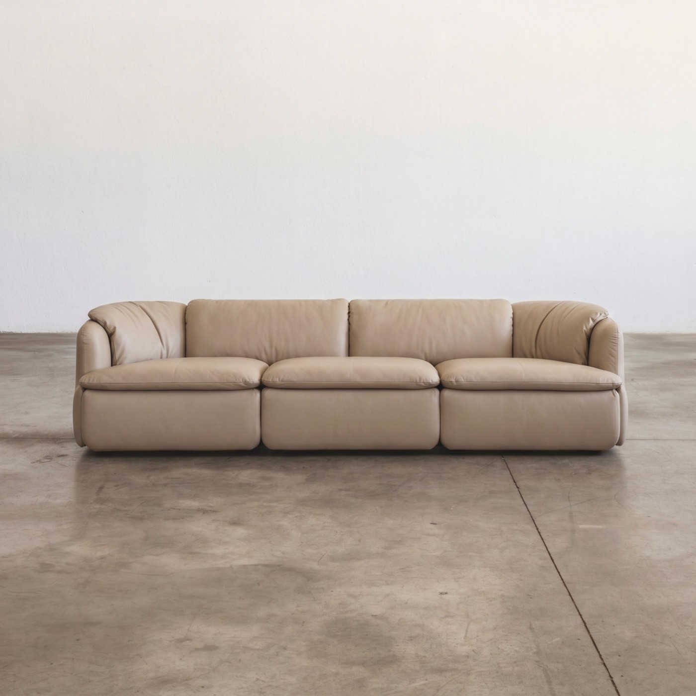 Alberto Rosselli “Confidential” Modular Sofa for Saporiti, Sand Beige Leather, 1972, 1972