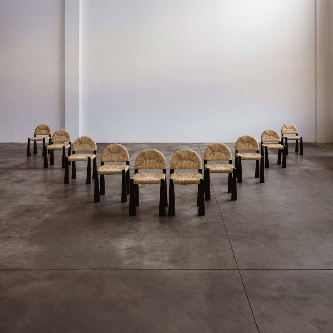 Alessandro Becchi “Toscanolla” Dining Chairs for Giovannetti, Black Ashwood, 1970, Set of 10, 1970