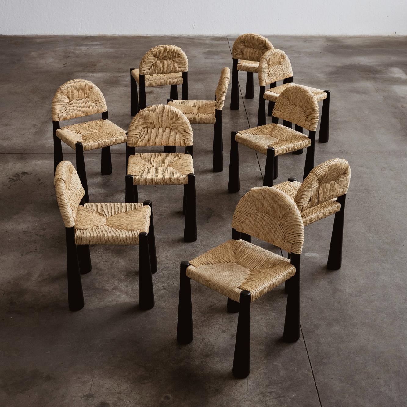 Alessandro Becchi “Toscanolla” Dining Chairs for Giovannetti, Black Ashwood, 1970, Set of 10, 1970