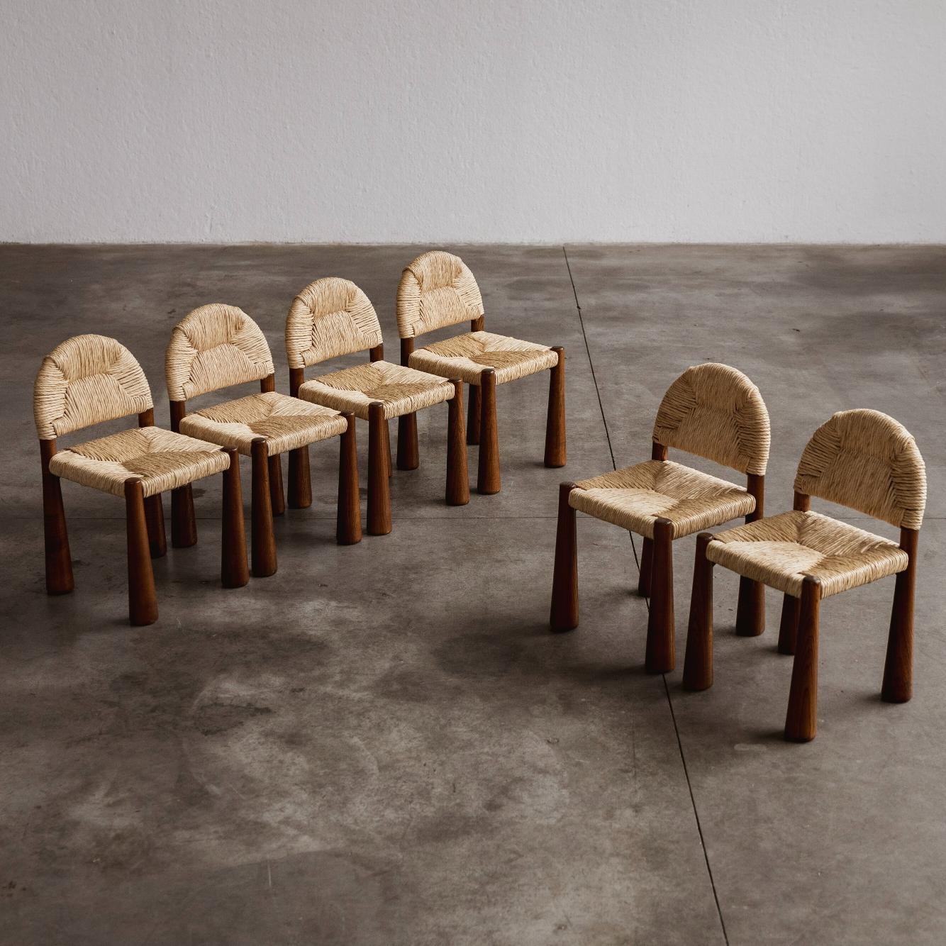 Alessandro Becchi “Toscanolla” Dining Chairs for Giovannetti, Brown Ashwood, 1970, Set of 6, 1970