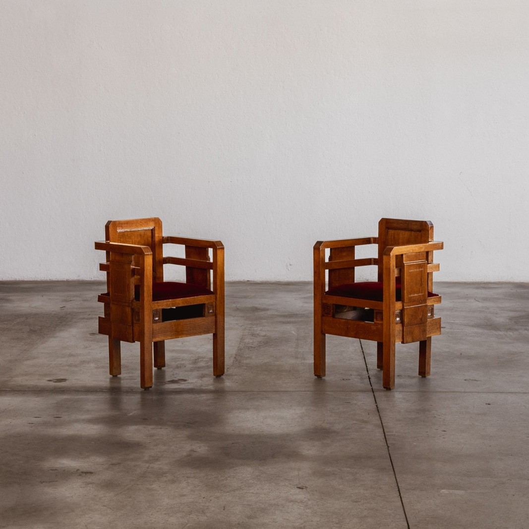 Architectural Art Deco Chairs, Italy, 1930s, Set of 2, 1930s