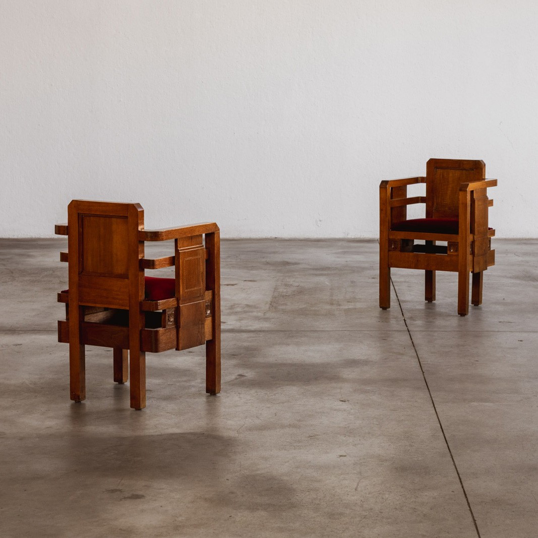 Architectural Art Deco Chairs, Italy, 1930s, Set of 2, 1930s