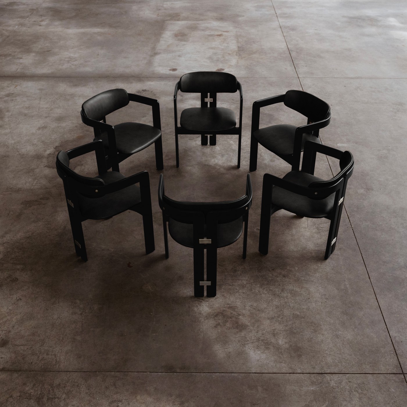 Augusto Savini “Pamplona” Dining Chairs for Pozzi, Black Leather, 1965, Set of 6, 1965