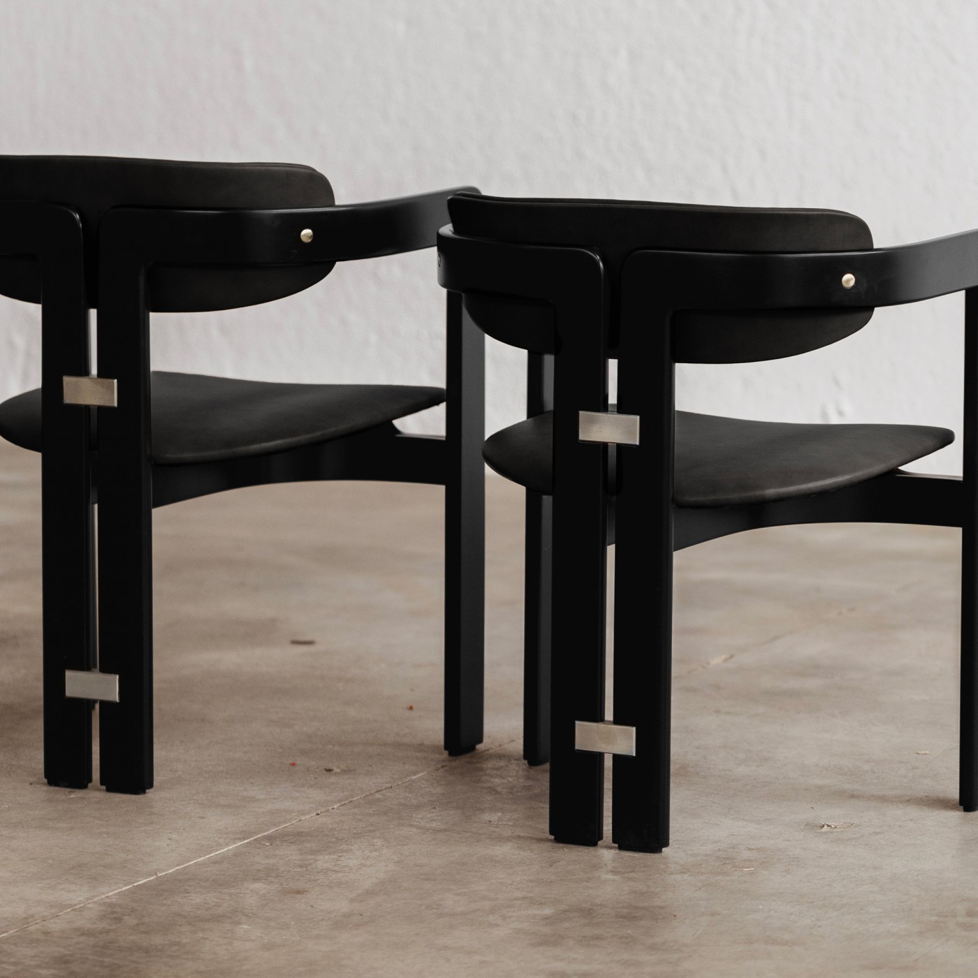 Augusto Savini “Pamplona” Dining Chairs for Pozzi, Black Leather, 1965, Set of 6, 1965