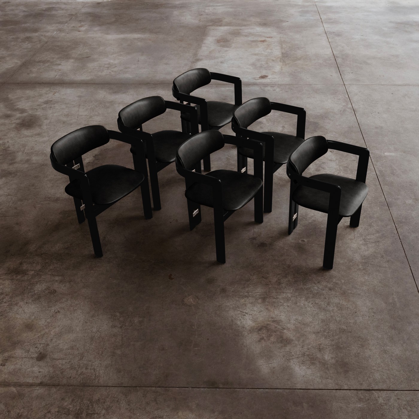 Augusto Savini “Pamplona” Dining Chairs for Pozzi, Black Leather, 1965, Set of 6, 1965