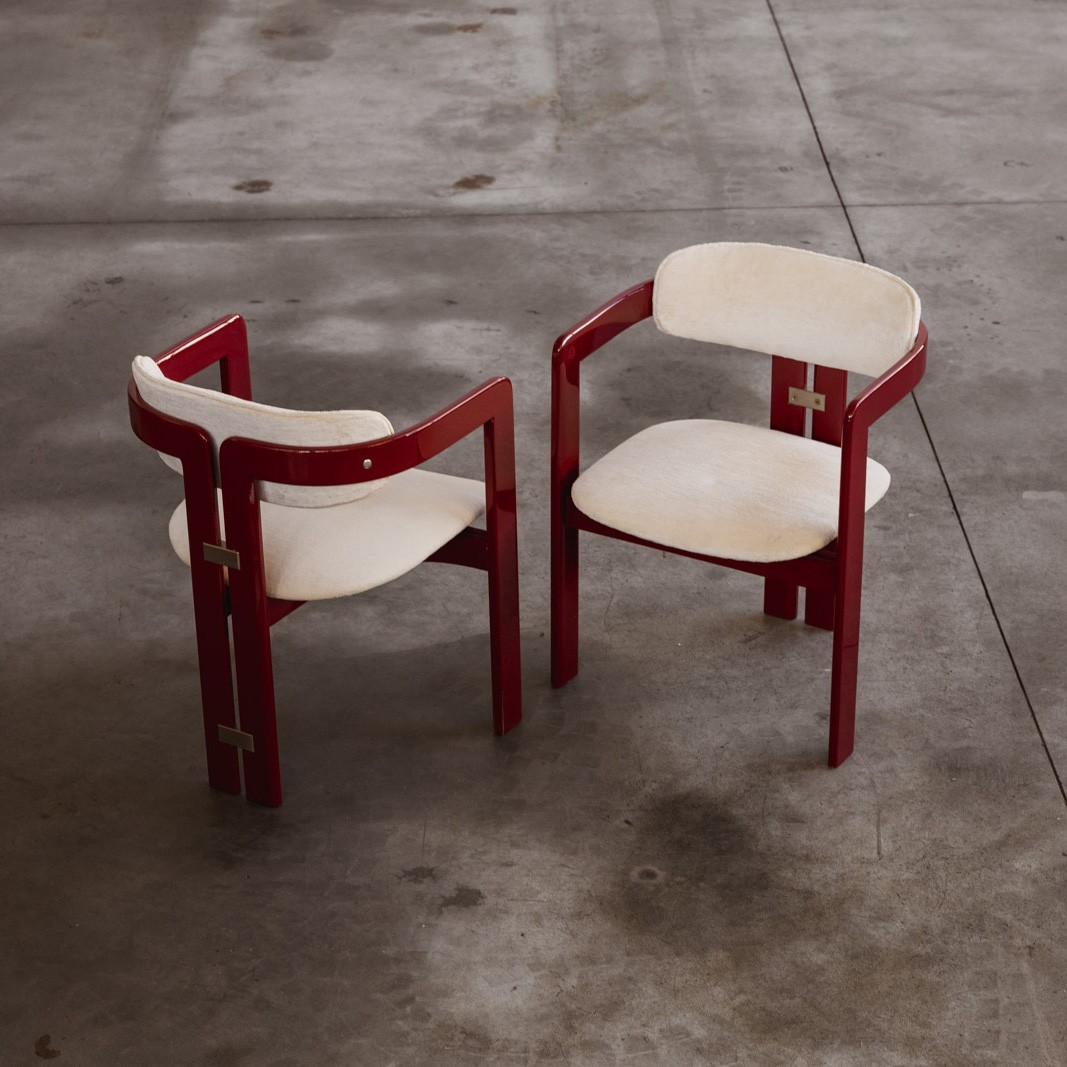 Augusto Savini “Pamplona” Dining Chairs for Pozzi, Cherry Red, 1965, Set of 8, 1965