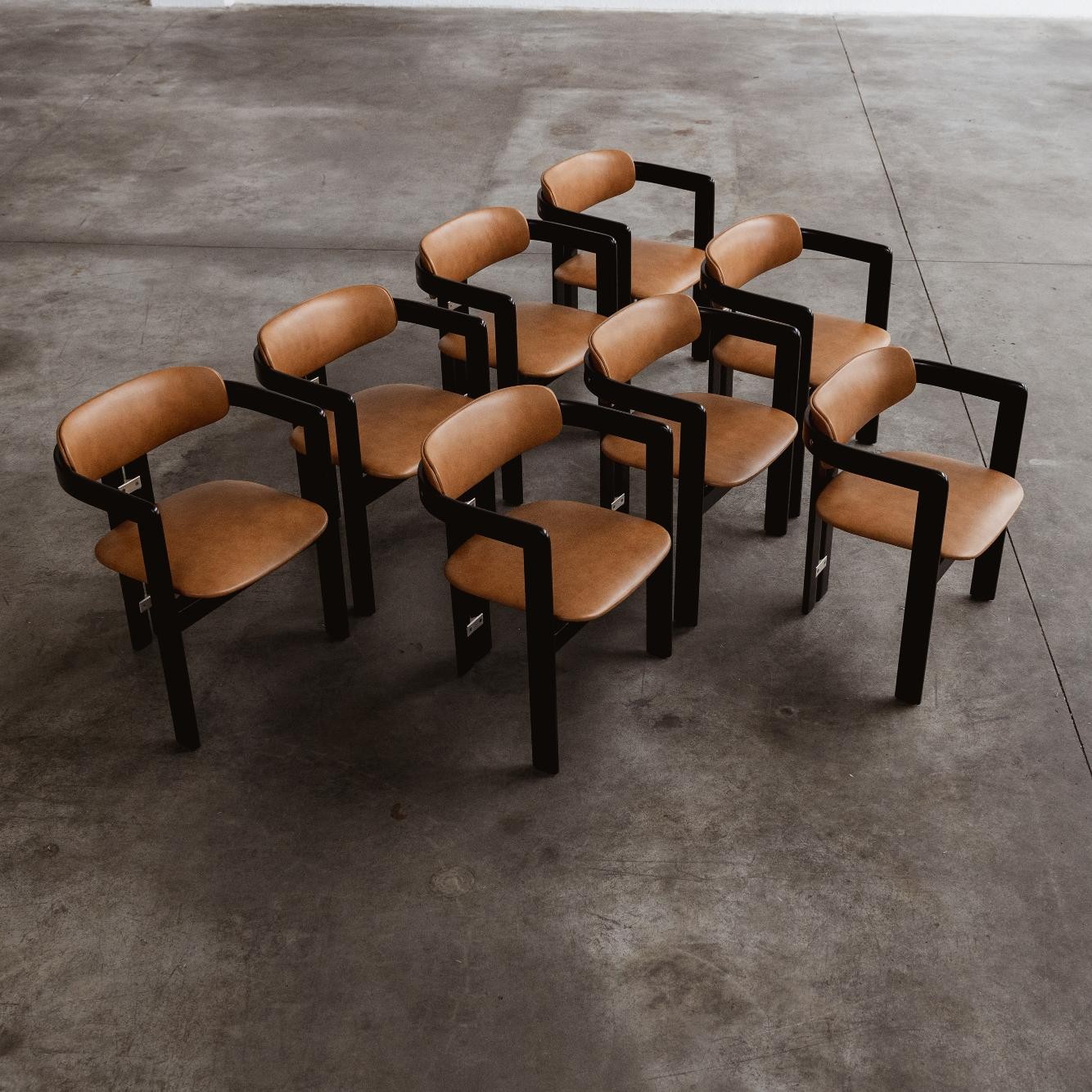 Augusto Savini “Pamplona” Dining Chairs for Pozzi, 1965, Cognac Leather, Set of 8, 1965