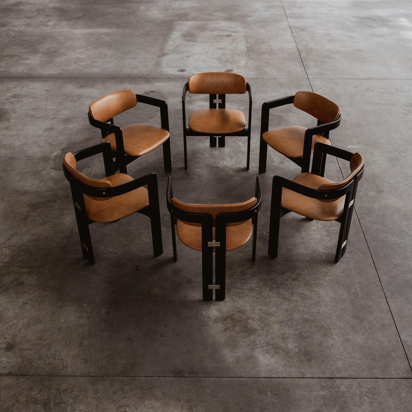 Augusto Savini “Pamplona” Dining Chairs for Pozzi, 1965, Cognac Leather, Set of 8, 1965