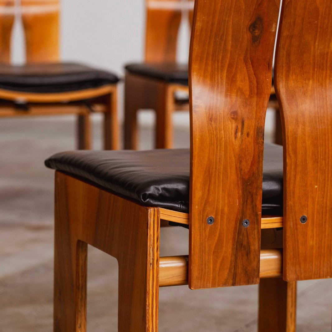 Carlo Scarpa 1934 "765" Dining Chairs for Bernini, Black Leather, 1934, Set of 6, 1934