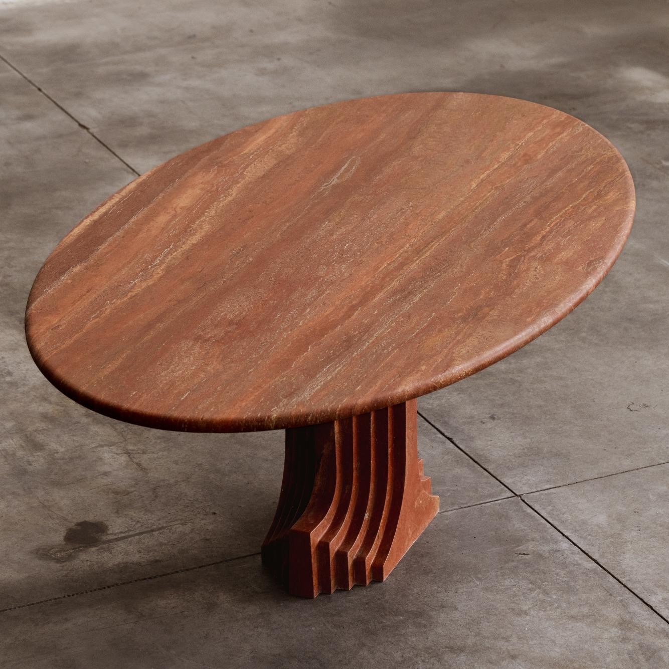 Carlo Scarpa “Argo” Oval Table for Simon Gavina, Red Travertine, 1975, 1975