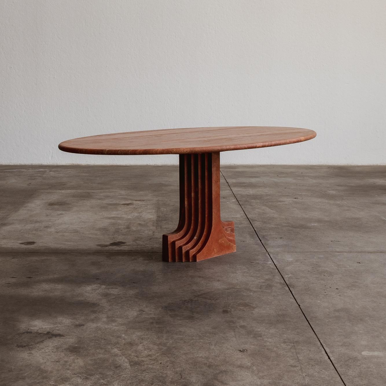 Carlo Scarpa “Argo” Oval Table for Simon Gavina, Red Travertine, 1975, 1975