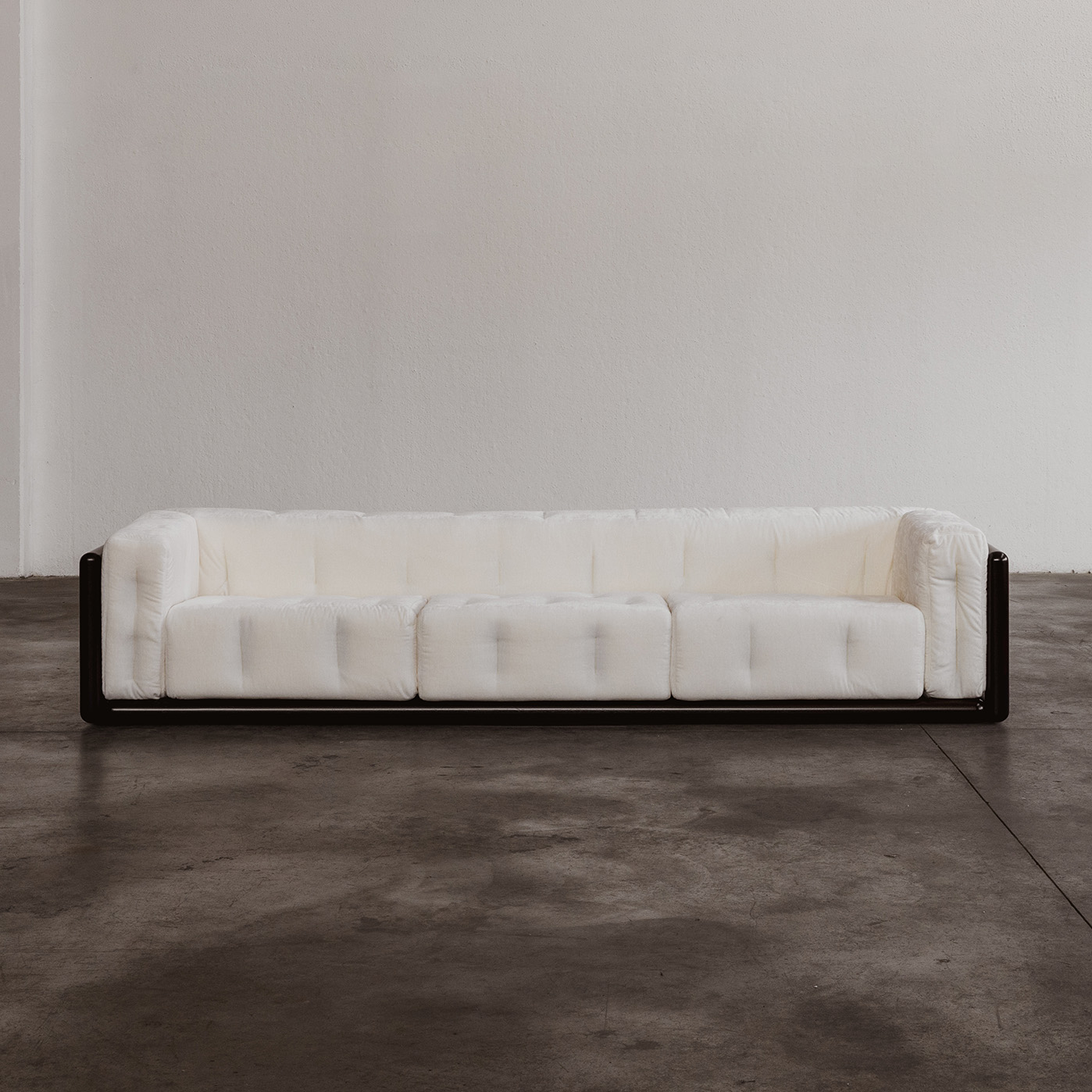 Carlo Scarpa “Cornaro” Three-seater Sofa for Gavina, Ivory Velvet, 1973, 1973