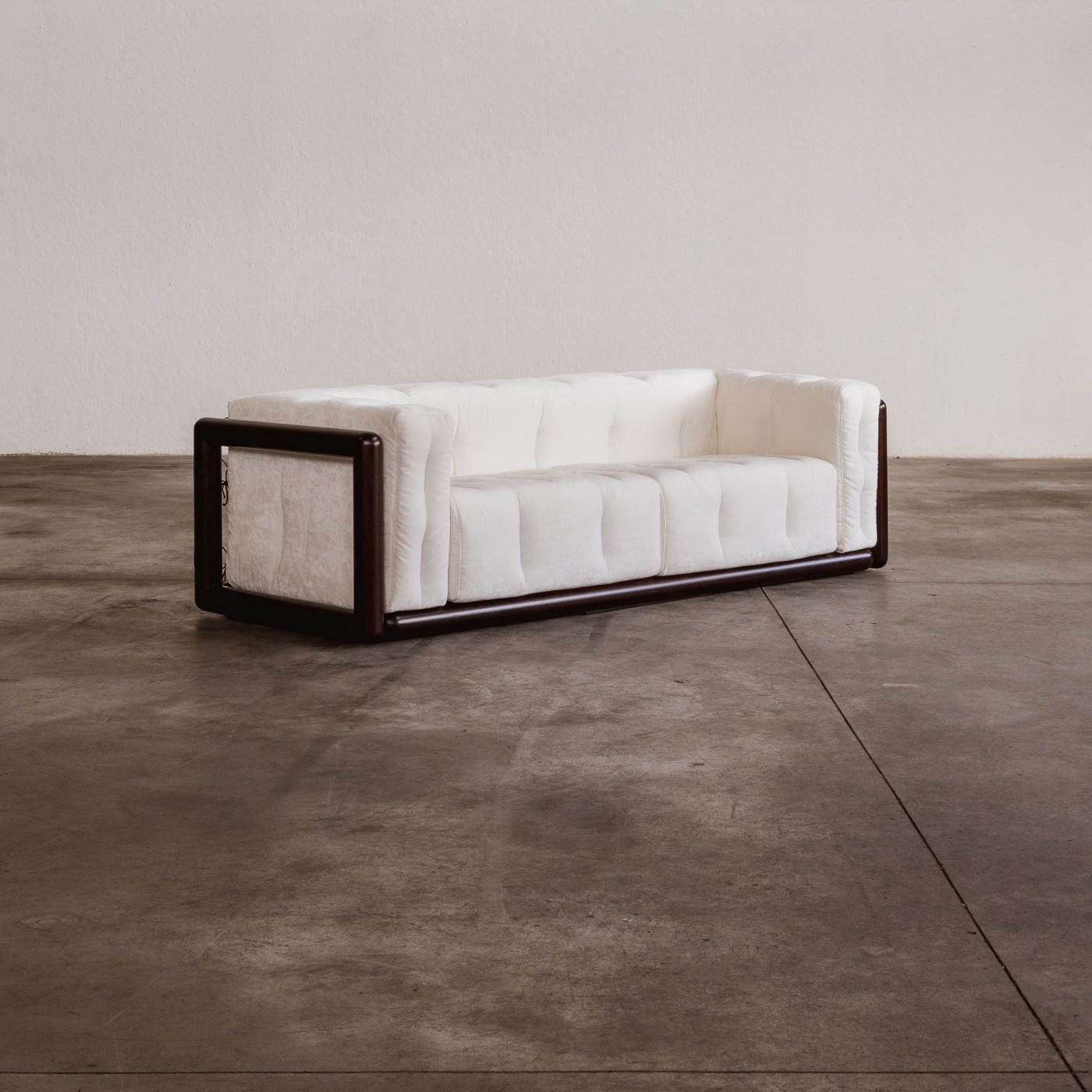 Carlo Scarpa “Cornaro” Two-seater Sofa for Gavina, Ivory Velvet, 1973, 1970s