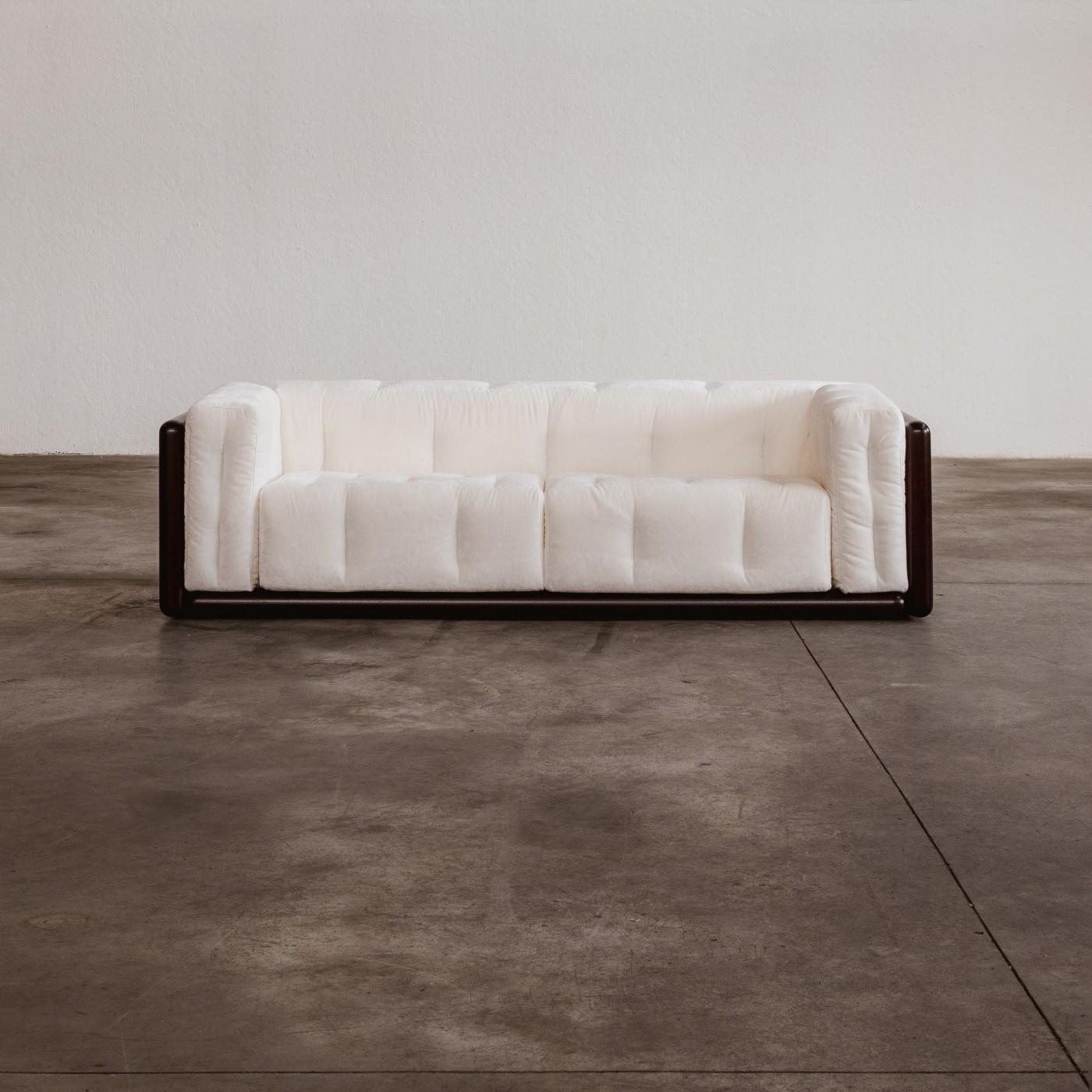 Carlo Scarpa “Cornaro” Two-seater Sofa for Gavina, Ivory Velvet, 1973, 1970s