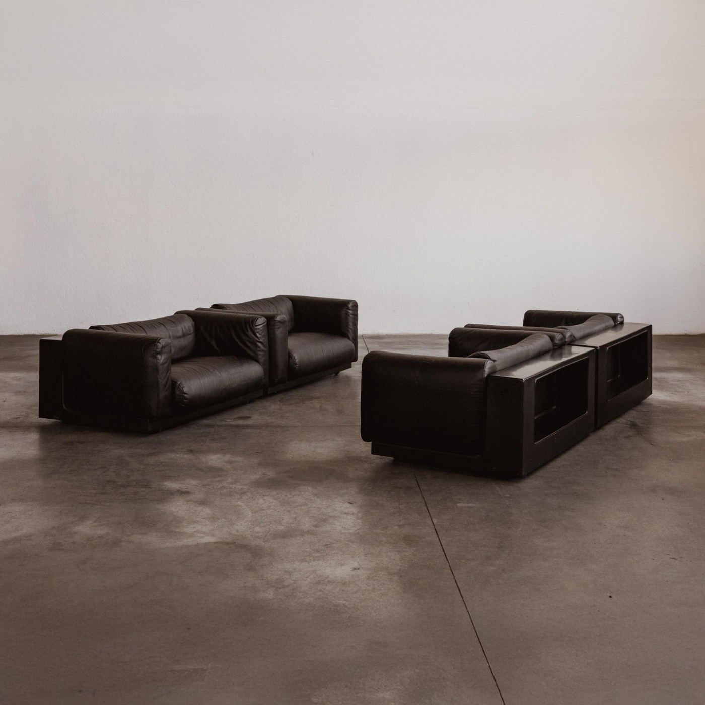 Cini Boeri "Gradual System" Armchairs for Gavina, Black Leather, 1970, Set of 4, 1970