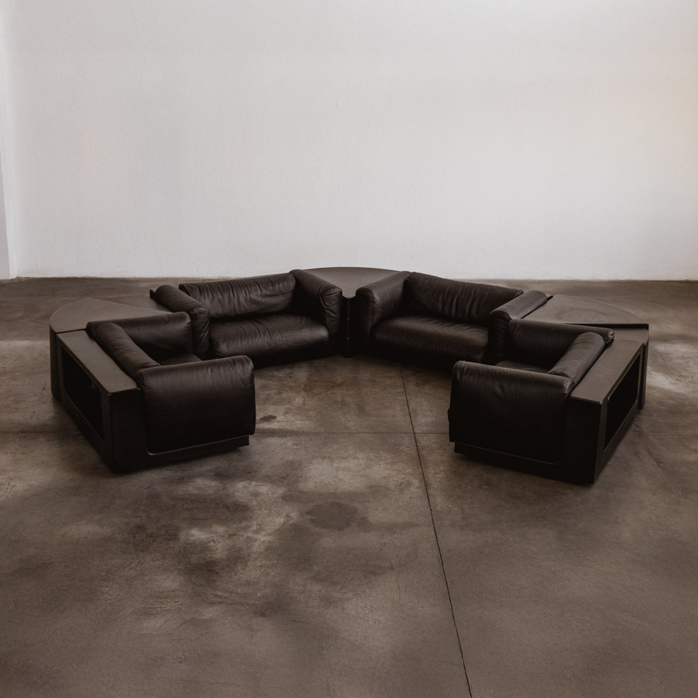 Cini Boeri "Gradual System" Armchairs for Gavina, Black Leather, 1970, Set of 4, 1970