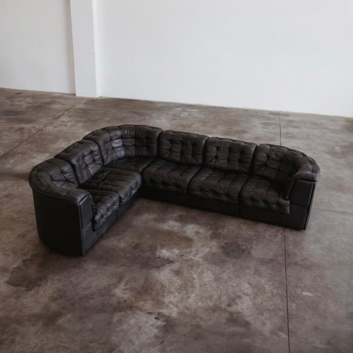 De Sede "DS-11" Modular Sofa, Black Leather, 1970, Set of 6, 1970