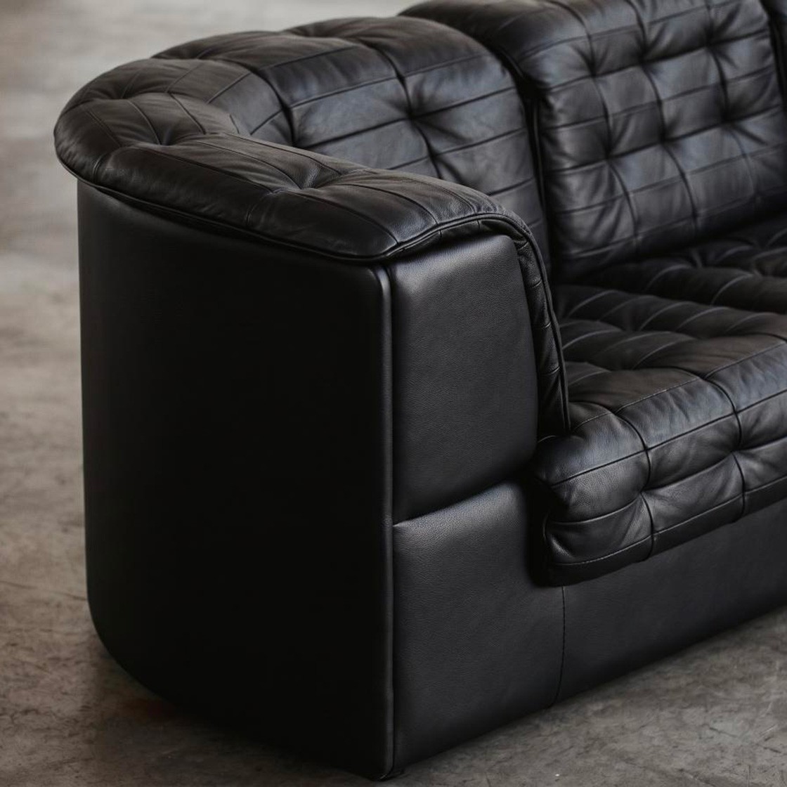De Sede "DS-11" Modular Sofa, Black Leather, 1970, Set of 6, 1970
