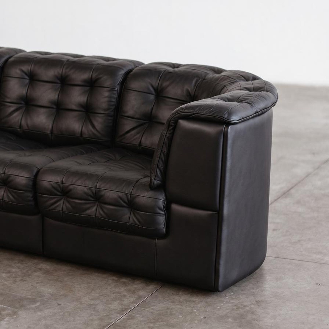 De Sede "DS-11" Modular Sofa, Black Leather, 1970, Set of 6, 1970
